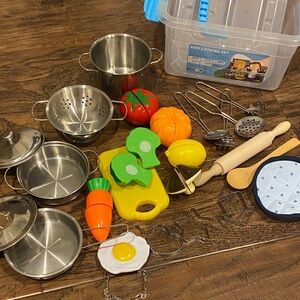 Kids Cooking Play Set with Stainless Steel Pots and Colorful Accessories
